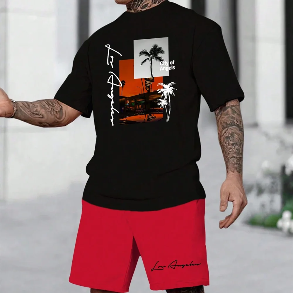 Ensemble hawaïen tendance européen et américain pour la plage, manches courtes, short de plage décontracté, doux et confortable 2025