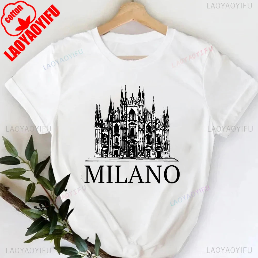 T-shirt col rond imprimé lettres Milano Italie, décontracté, manches courtes, pour femme, printemps-été