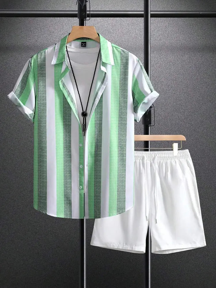 Ensemble 2 pièces chemise et short pour homme, short de plage, ensemble à manches courtes, sports d'été à la mode