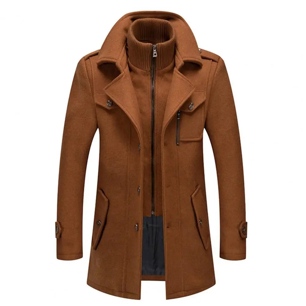 Nouveau Manteau Décontracté Automne Hiver Faux Deux Pièces Fermeture Éclair et Boutons