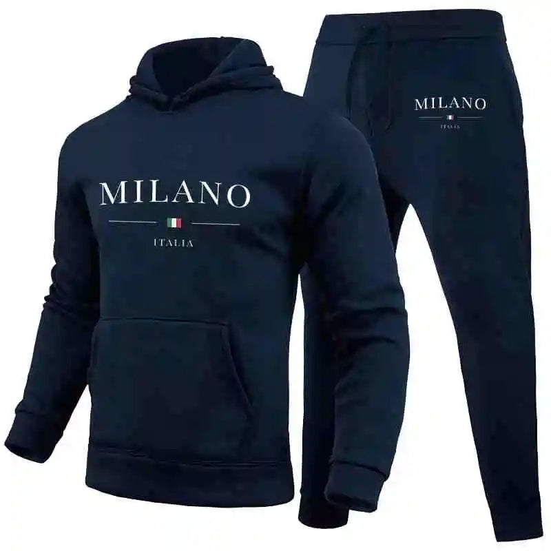 Sweat à capuche et pantalon de survêtement imprimé Milano jogging, streetwear décontracté, sport, luxe.