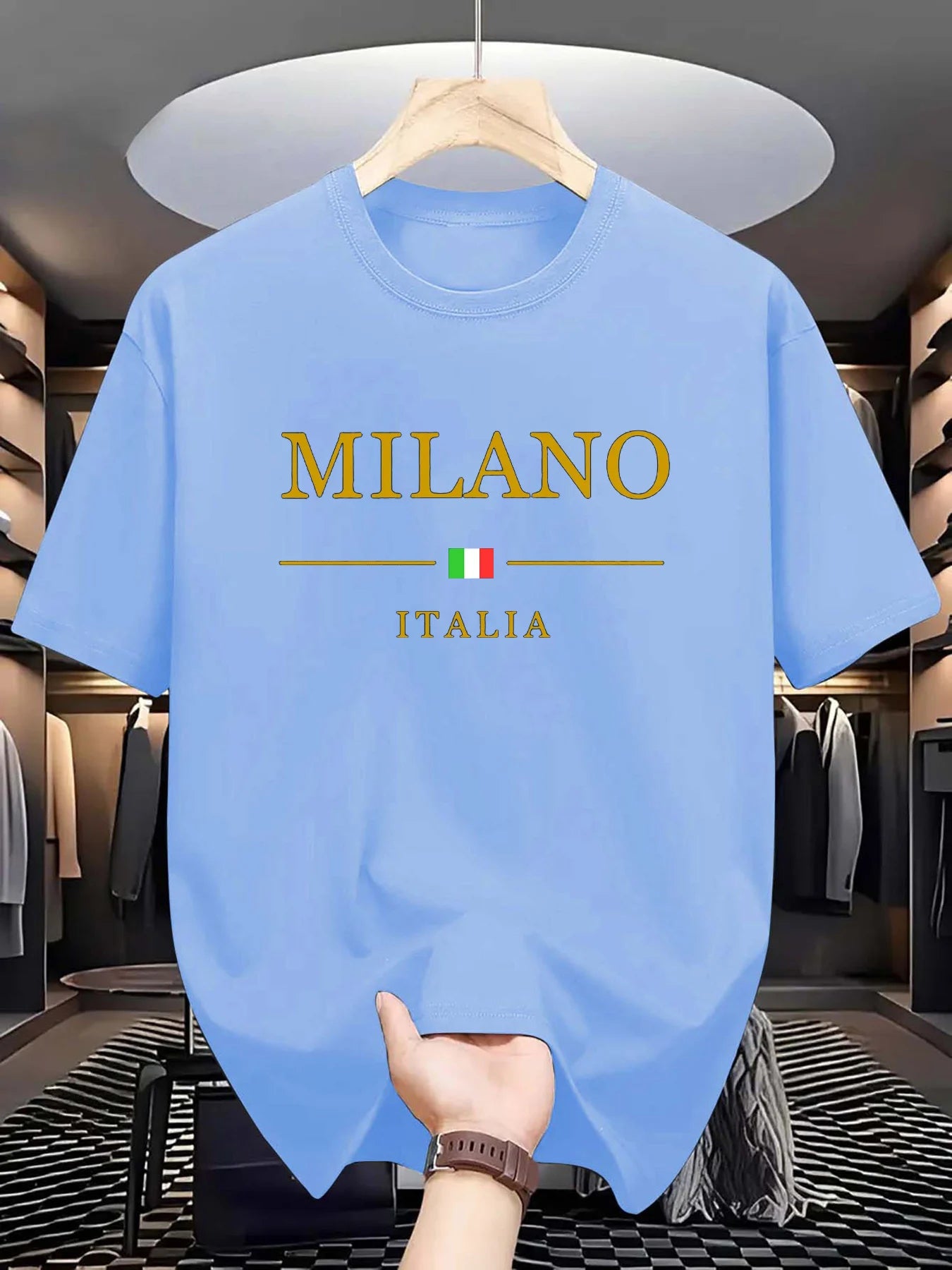 T-shirt Milano manches courtes col rond homme, 100% coton, à la mode, décontracté, ample, grande taille, motif MILANO ITALIA imprimé, sport, été