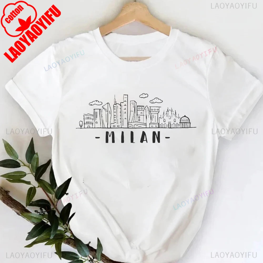 T-shirt col rond imprimé lettres Milano Italie, décontracté, manches courtes, pour femme, printemps-été