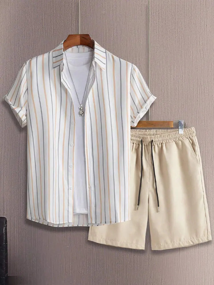 Ensemble 2 pièces chemise et short pour homme, short de plage, ensemble à manches courtes, sports d'été à la mode