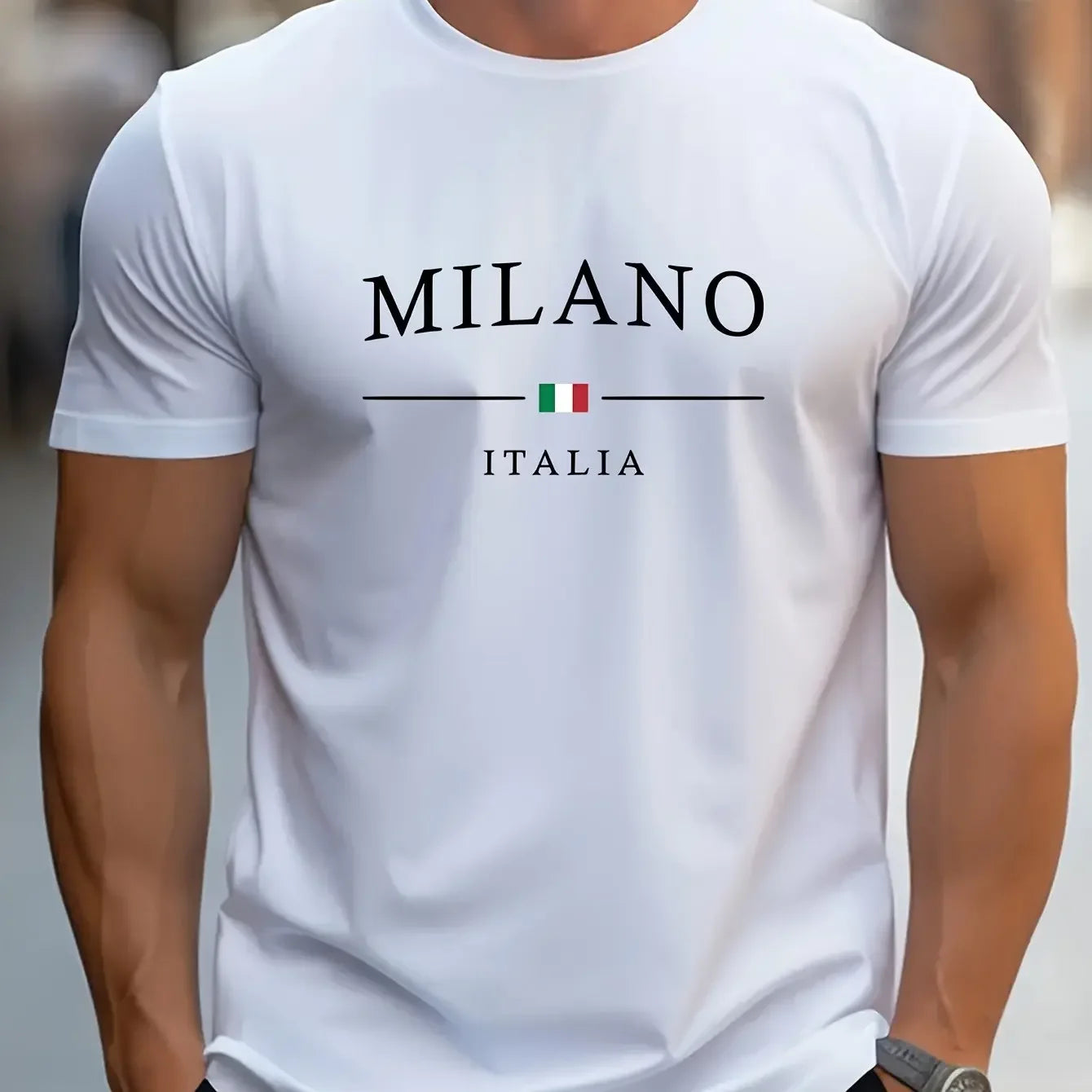 T-shirt Milano décontracté d'été, 100% pur coton, col rond pour hommes, manches courtes.