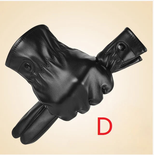 Gants d'hiver pour hommes en cuir véritable, gants de cyclisme en plein air, gants de moto en peau de mouton véritable noire, garde au chaud