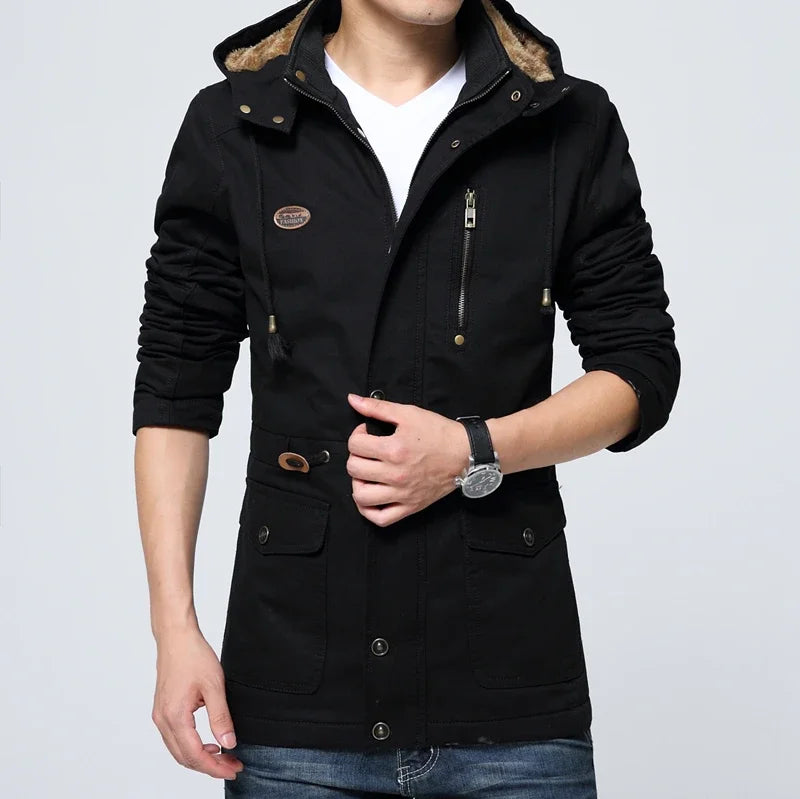 Veste d'hiver en polaire épaisse, coupe-vent d'affaires, manteau long en coton