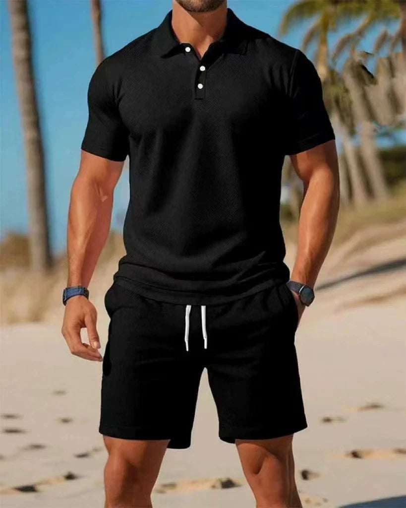 Ensemble polo boutonné à manches courtes, décontracté et polyvalent, à la mode, de haute qualité, pantalons courts