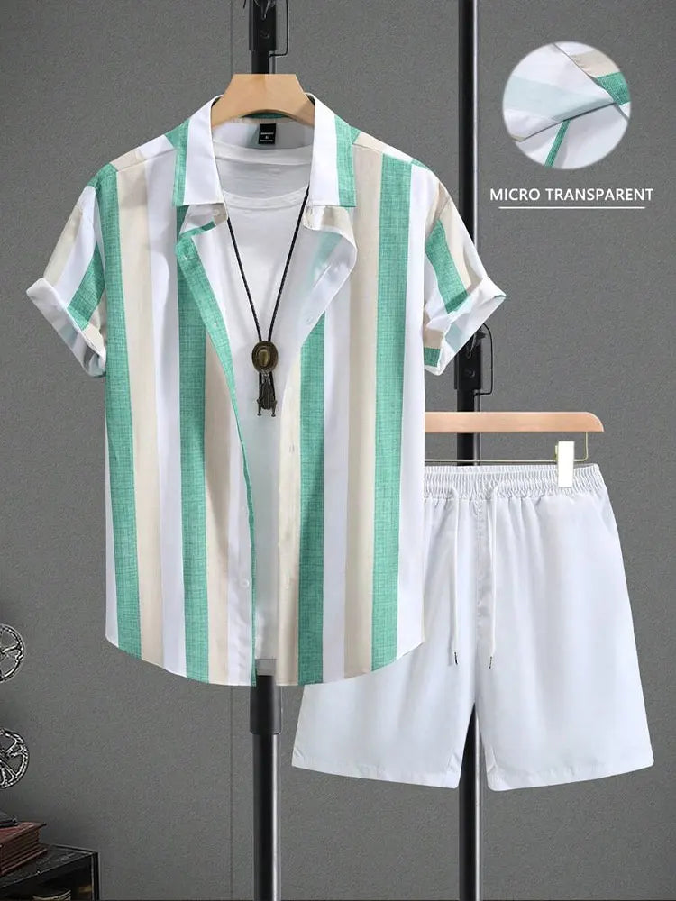 Ensemble 2 pièces chemise et short pour homme, short de plage, ensemble à manches courtes, sports d'été à la mode
