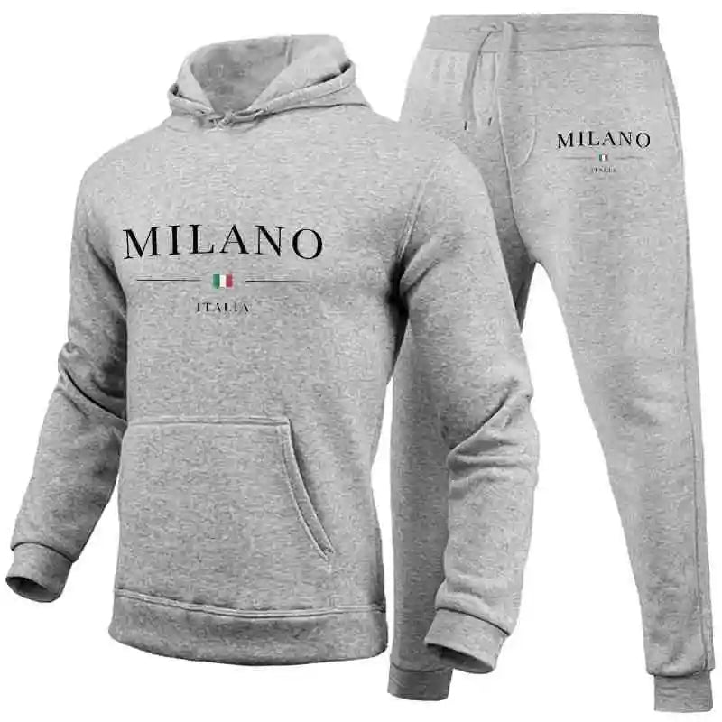 Sweat à capuche et pantalon de survêtement imprimé Milano jogging, streetwear décontracté, sport, luxe.