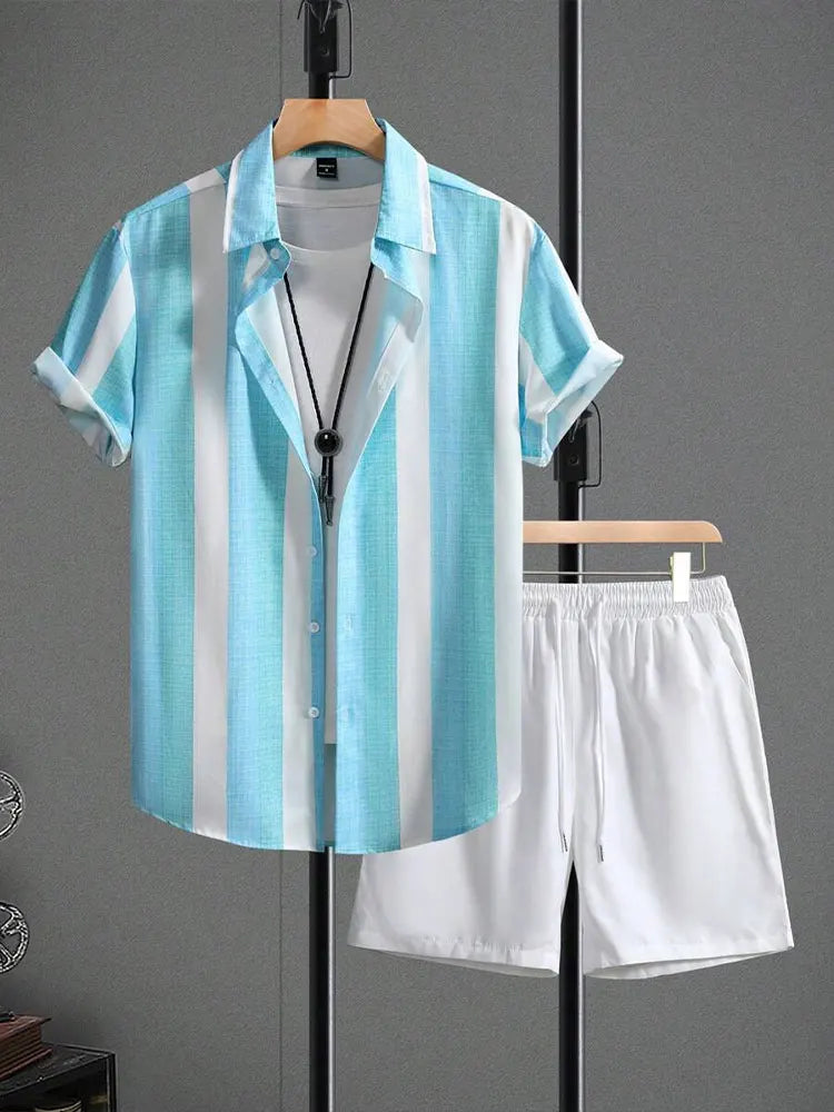 Ensemble 2 pièces chemise et short pour homme, short de plage, ensemble à manches courtes, sports d'été à la mode