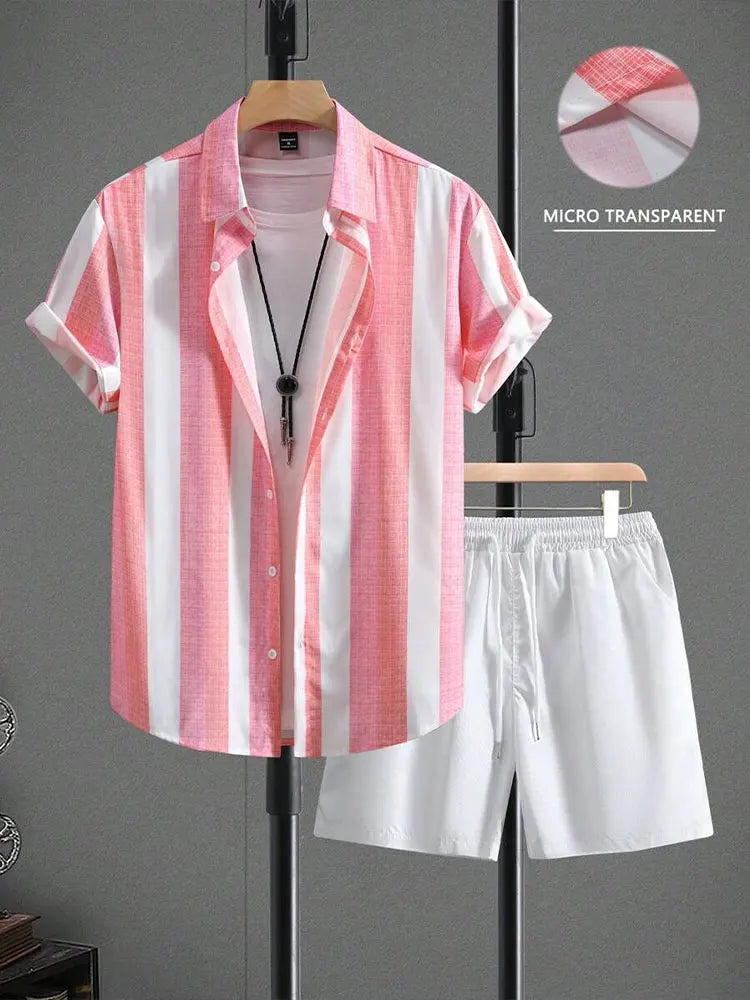 Ensemble 2 pièces chemise et short pour homme, short de plage, ensemble à manches courtes, sports d'été à la mode