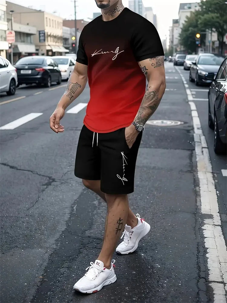 Ensemble 2 pièces pour homme, t-shirt à manches courtes, survêtement décontracté, imprimé 3D, vêtements de sport, nouvelle collection été 2025