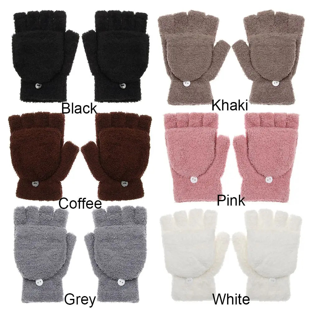 Gants mitaines en velours corail épais à double usage, convertibles, à rabat, à la mode
