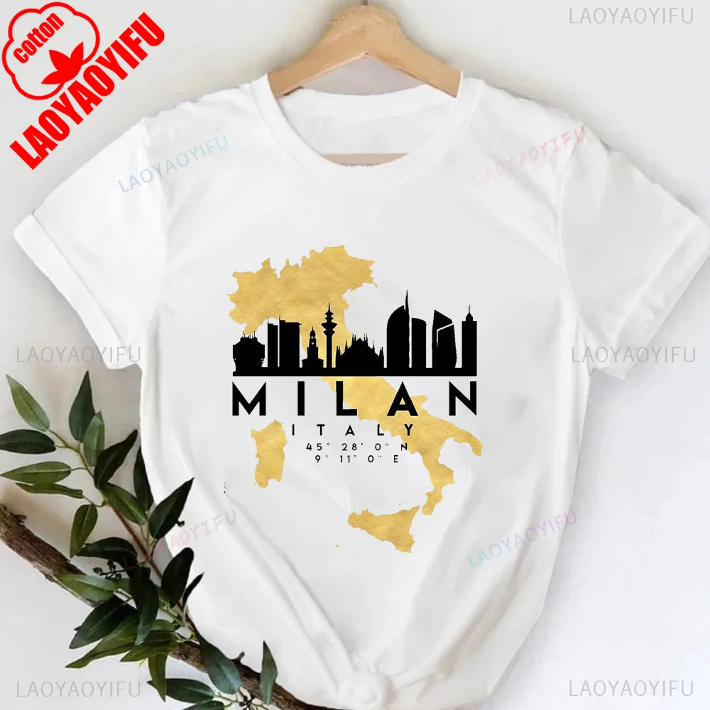 T-shirt col rond imprimé lettres Milano Italie, décontracté, manches courtes, pour femme, printemps-été