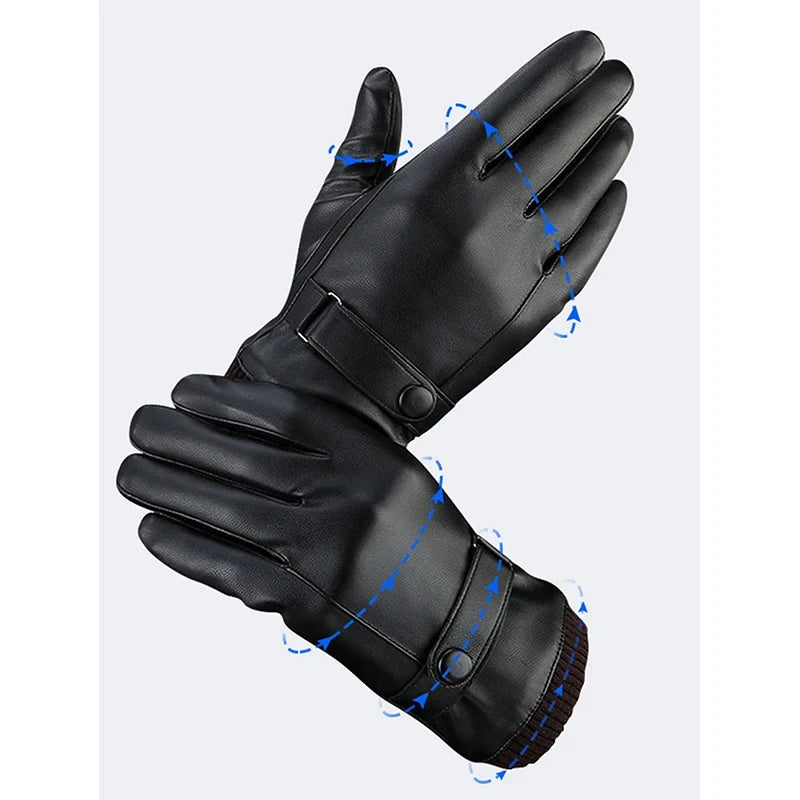 Gants d'hiver pour hommes en cuir véritable, gants de cyclisme en plein air, gants de moto en peau de mouton véritable noire, garde au chaud