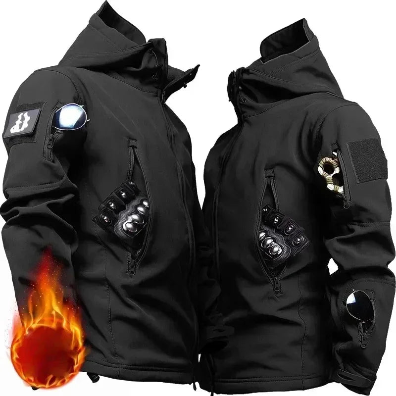 Imperméable et chaud hommes hiver coque souple spécial tactique à capuche veste multi poche