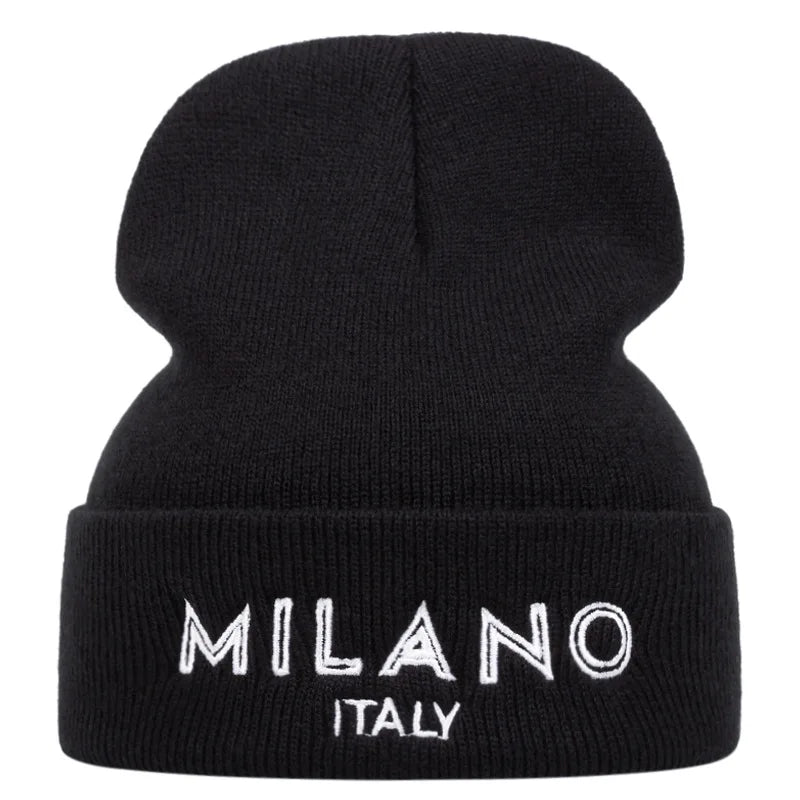 Bonnets de luxe brodés MILANO où Good Vibes pour femmes et hommes, tricoté chaud en hiver, pour loisirs en plein air, masque de Ski, cagoule