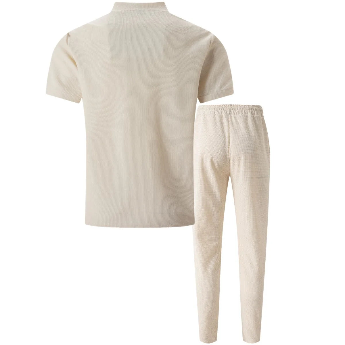 2025 Nouveau polo à col gaufré pour hommes, petite fermeture éclair, couleur unie, t-shirt à manches courtes et pantalon