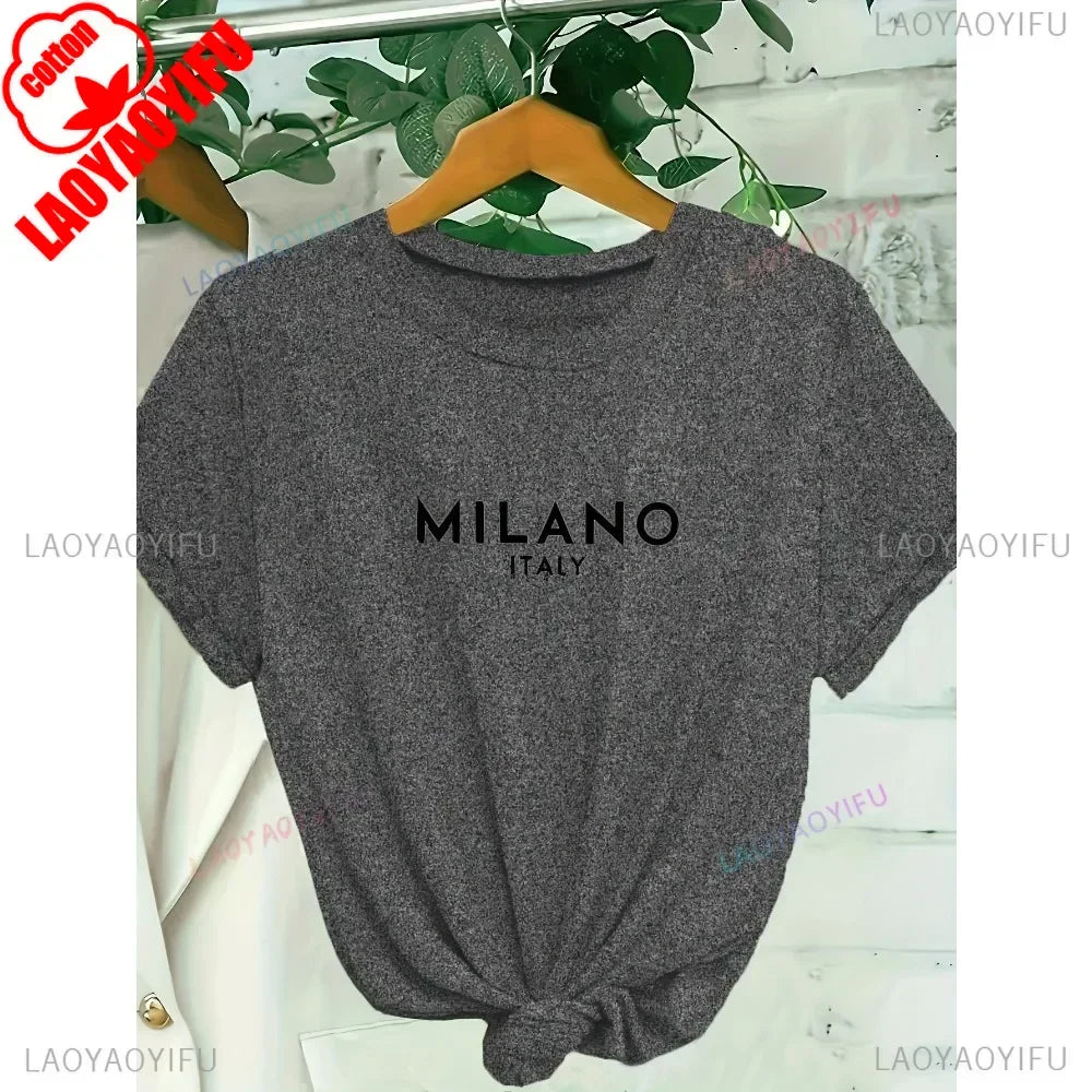 T-shirt col rond imprimé lettres Milano Italie, décontracté, manches courtes, pour femme, printemps-été