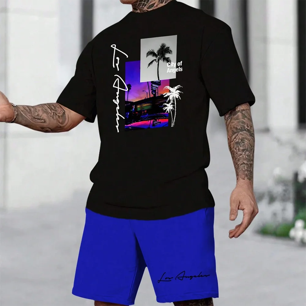 Ensemble hawaïen tendance européen et américain pour la plage, manches courtes, short de plage décontracté, doux et confortable 2025