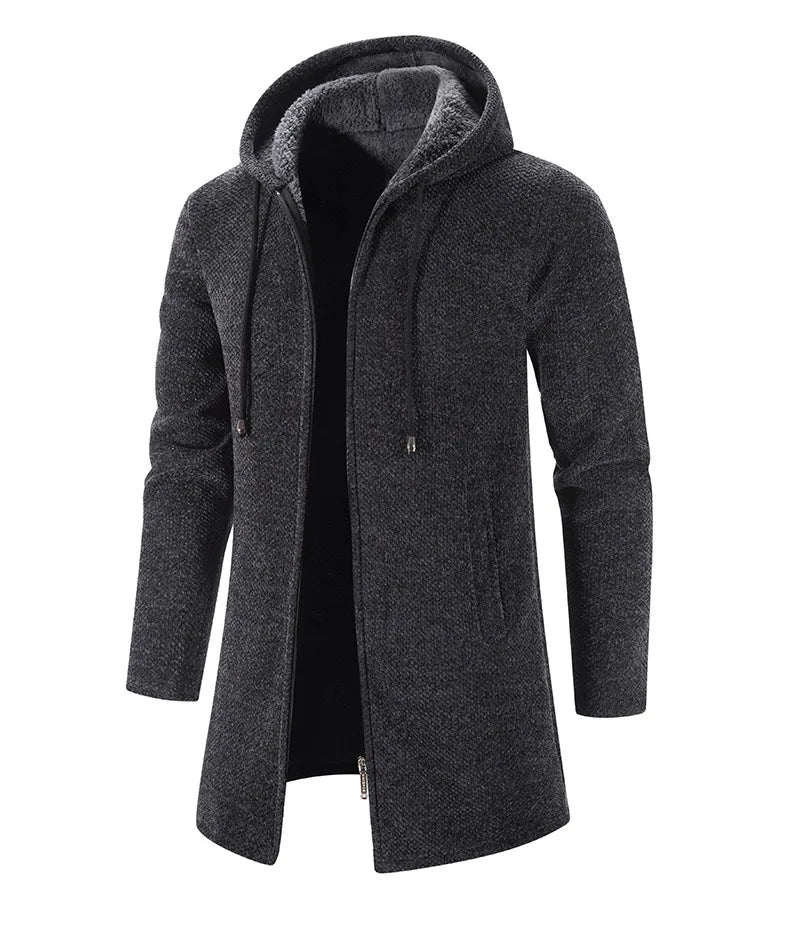 Sweat à capuche long à manches longues pour homme, modèle 2025, fermeture éclair