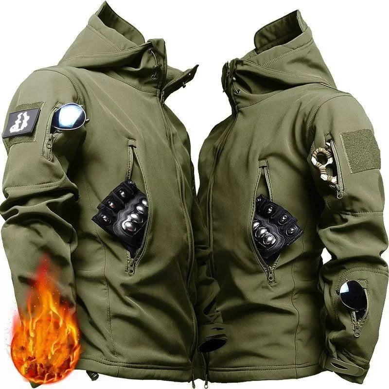 Imperméable et chaud hommes hiver coque souple spécial tactique à capuche veste multi poche