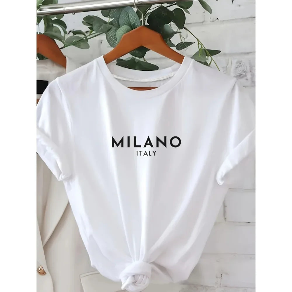 T-shirt col rond imprimé lettres Milano Italie, décontracté, manches courtes, pour femme, printemps-été
