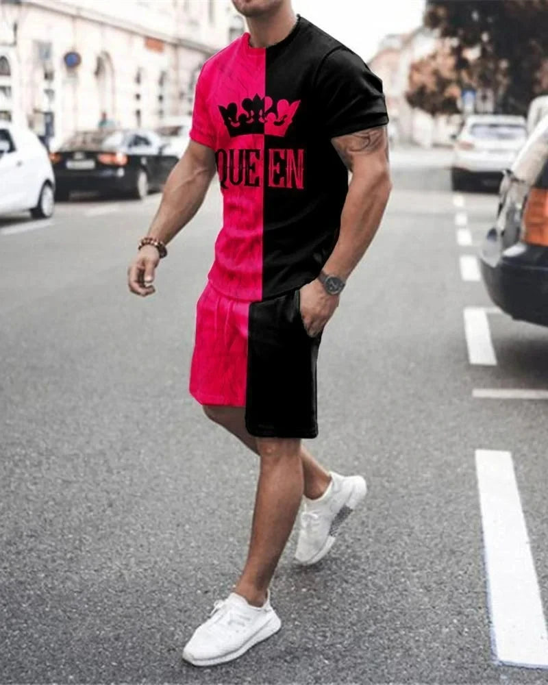 Ensembles d'été Cartes K, Q, A, Joker, t-shirt de rue, deux pièces, imprimé en 3D, vêtements décontractés, col rond, survêtement de plage.