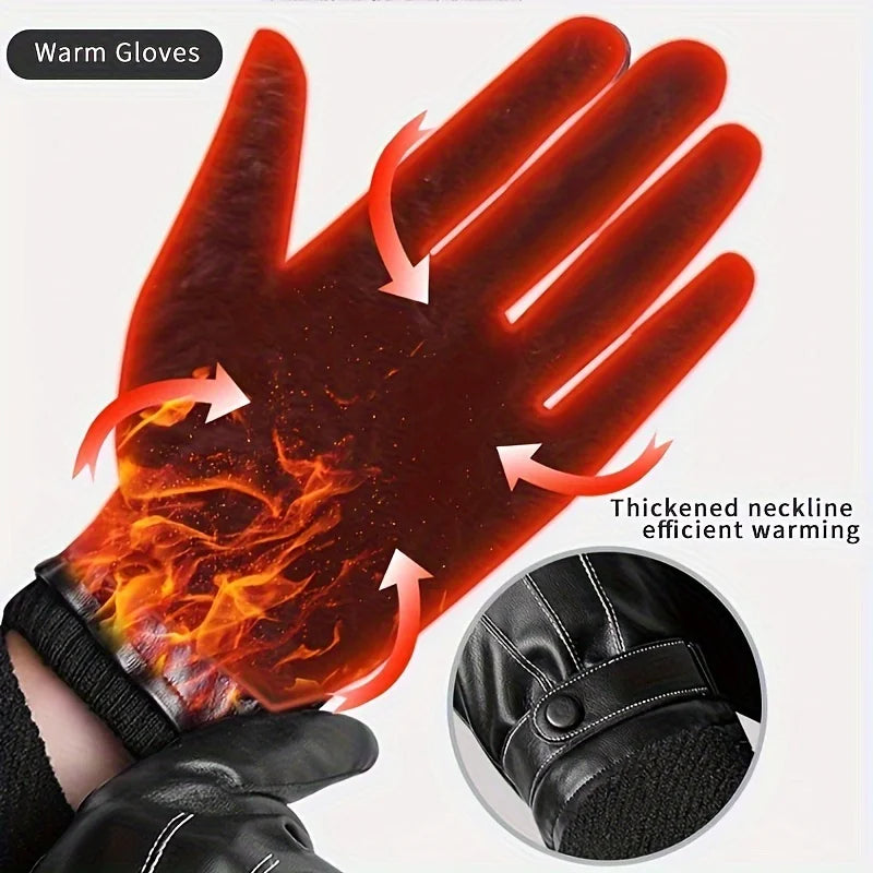 Gants d'hiver pour hommes en cuir véritable, gants de cyclisme en plein air, gants de moto en peau de mouton véritable noire, garde au chaud