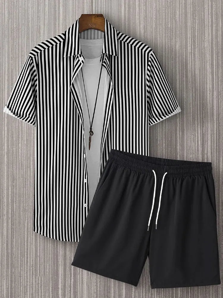 Ensemble 2 pièces chemise et short pour homme, short de plage, ensemble à manches courtes, sports d'été à la mode