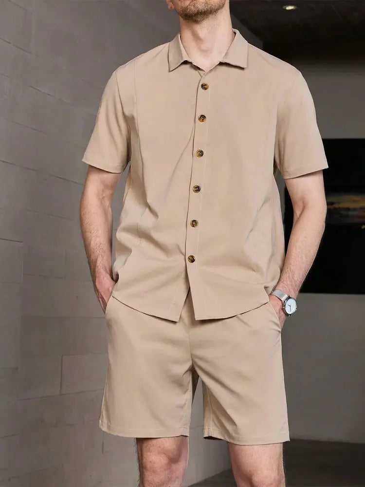 Ensemble 2 pièces chemise et short pour homme, short de plage, ensemble à manches courtes, sports d'été à la mode