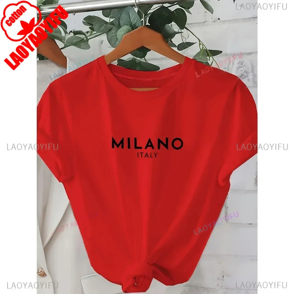 T-shirt col rond imprimé lettres Milano Italie, décontracté, manches courtes, pour femme, printemps-été