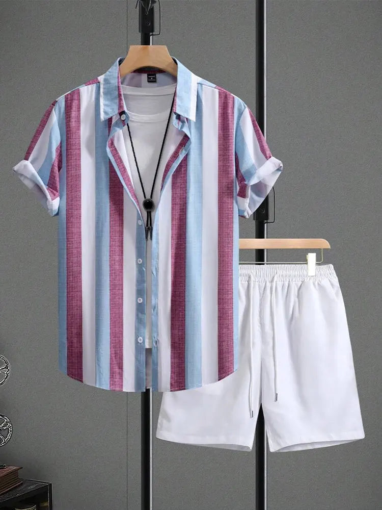 Ensemble 2 pièces chemise et short pour homme, short de plage, ensemble à manches courtes, sports d'été à la mode