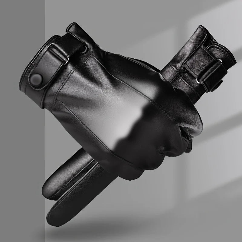 Gants d'hiver pour hommes en cuir véritable, gants de cyclisme en plein air, gants de moto en peau de mouton véritable noire, garde au chaud