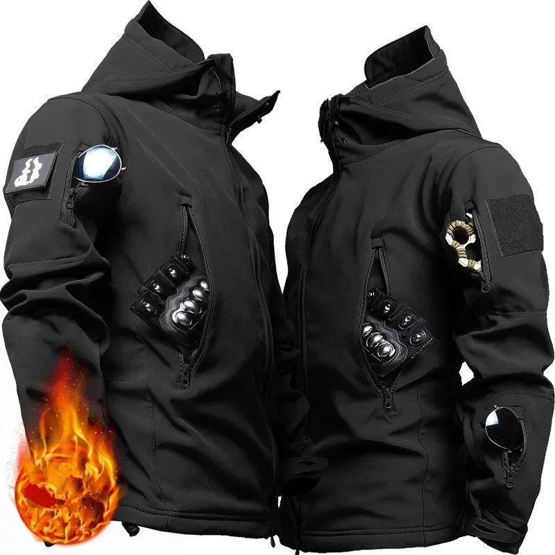 Imperméable et chaud hommes hiver coque souple spécial tactique à capuche veste multi poche