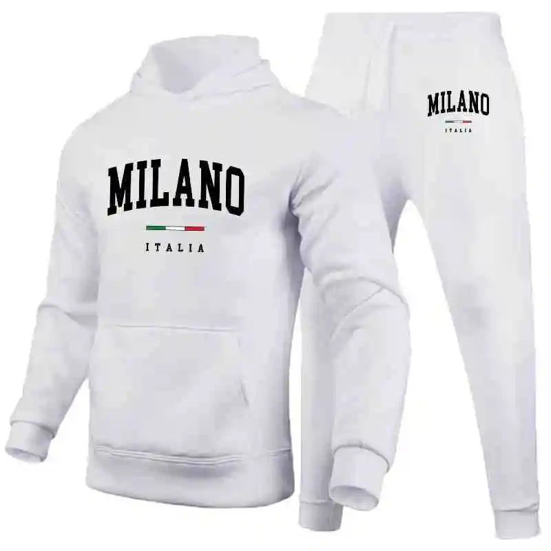 Sweat à capuche et pantalon de survêtement imprimé Milano jogging, streetwear décontracté, sport, luxe.