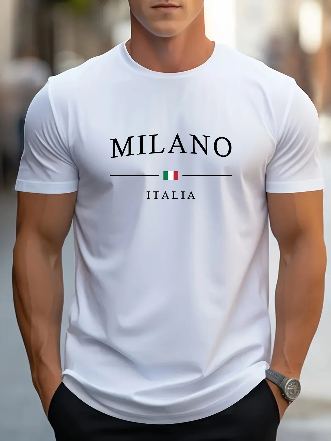 T-shirt Milano décontracté d'été, 100% pur coton, col rond pour hommes, manches courtes.