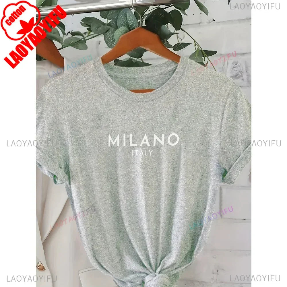 T-shirt col rond imprimé lettres Milano Italie, décontracté, manches courtes, pour femme, printemps-été