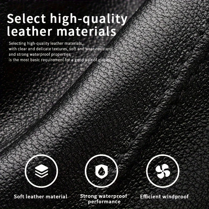 Gants d'hiver pour hommes en cuir véritable, gants de cyclisme en plein air, gants de moto en peau de mouton véritable noire, garde au chaud