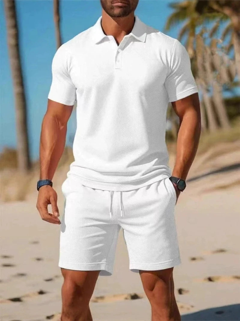 Ensemble polo boutonné à manches courtes, décontracté et polyvalent, à la mode, de haute qualité, pantalons courts