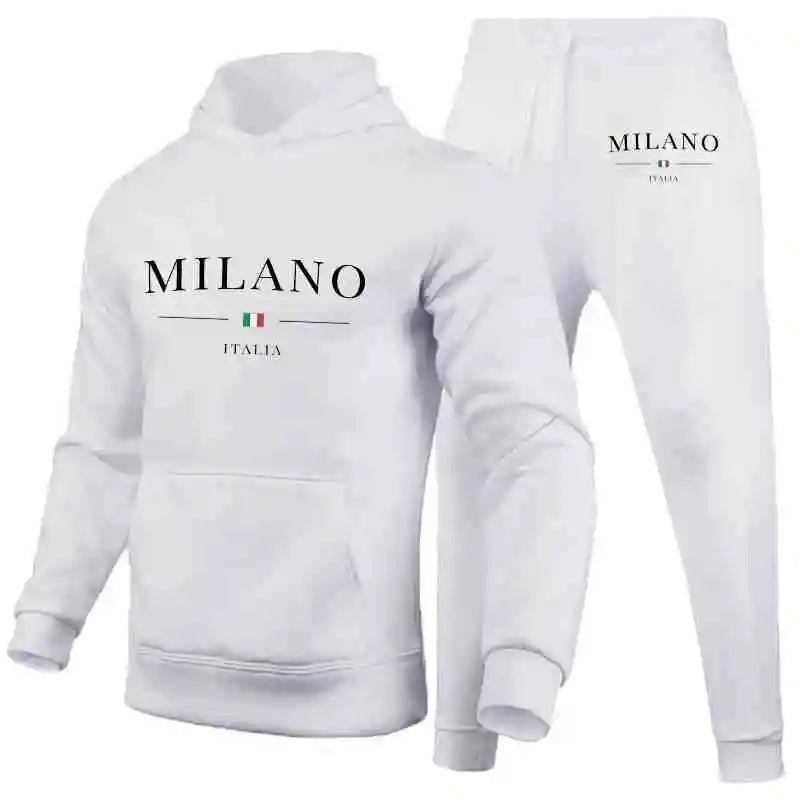Sweat à capuche et pantalon de survêtement imprimé Milano jogging, streetwear décontracté, sport, luxe.
