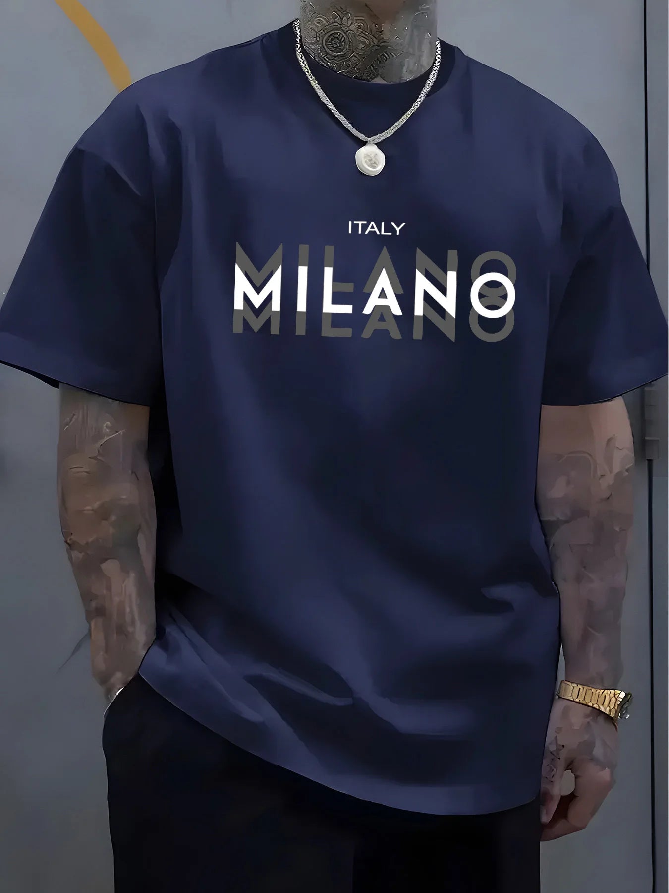 Italy MILANO 100% pur coton, décontracté, coupe ample, grande taille, imprimé, confortable, col rond, T-shirt manches courtes