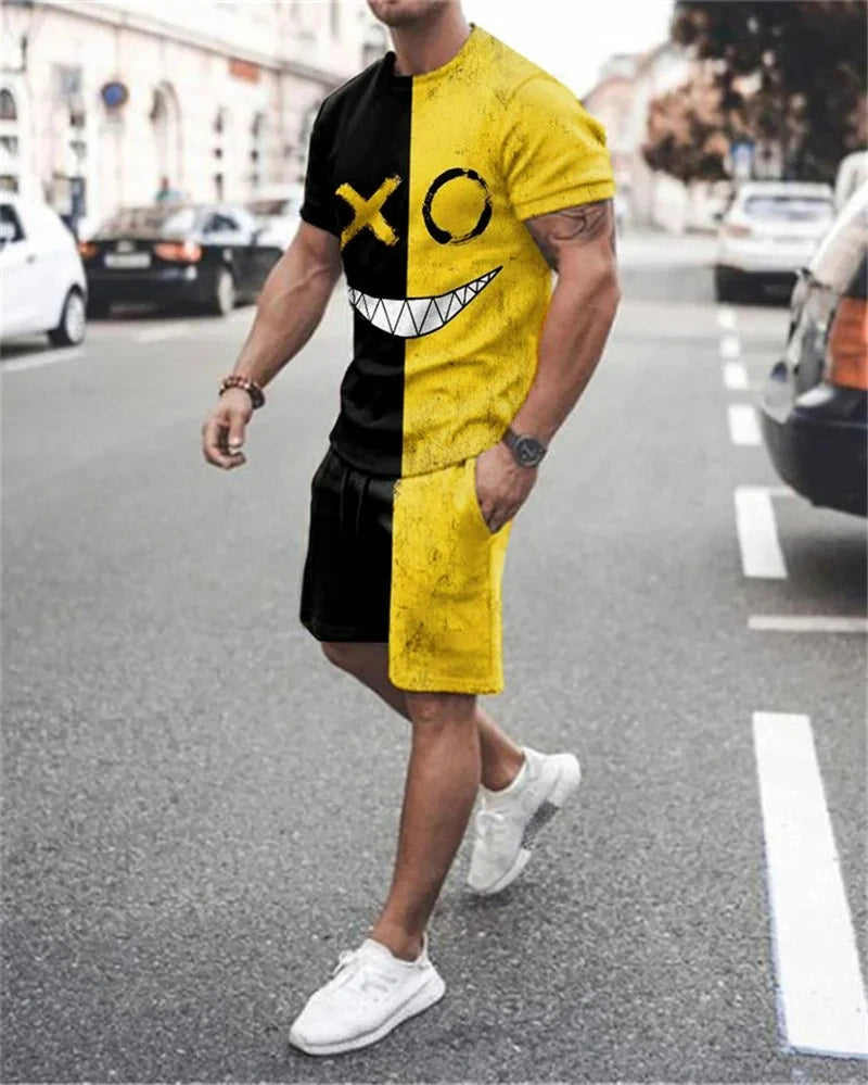 Ensembles d'été Cartes K, Q, A, Joker, t-shirt de rue, deux pièces, imprimé en 3D, vêtements décontractés, col rond, survêtement de plage.