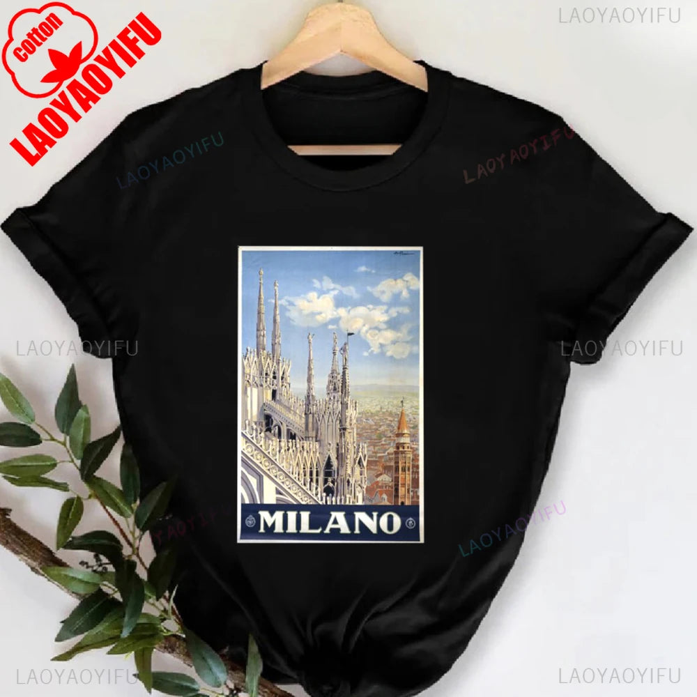 T-shirt col rond imprimé lettres Milano Italie, décontracté, manches courtes, pour femme, printemps-été