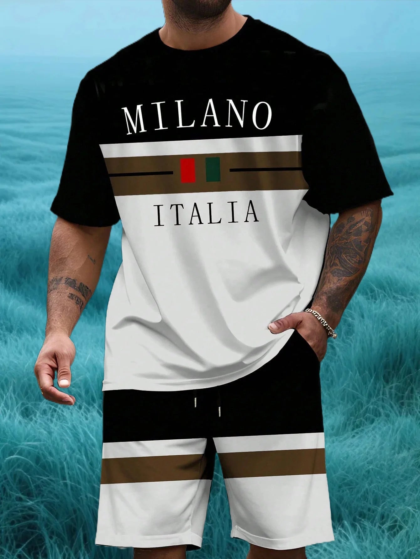 Les derniers ensembles populaires Milano 3D de rue à la mode pour hommes hauts d'été shorts respirants