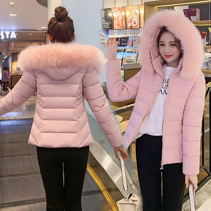Parkas d'hiver confortables et décontractées pour femmes, nouvelle veste en coton avec col en fourrure, coupe ajustée, chapeau amovible