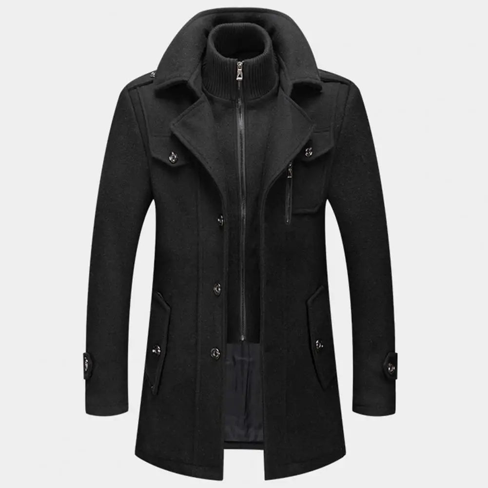 Nouveau Manteau Décontracté Automne Hiver Faux Deux Pièces Fermeture Éclair et Boutons