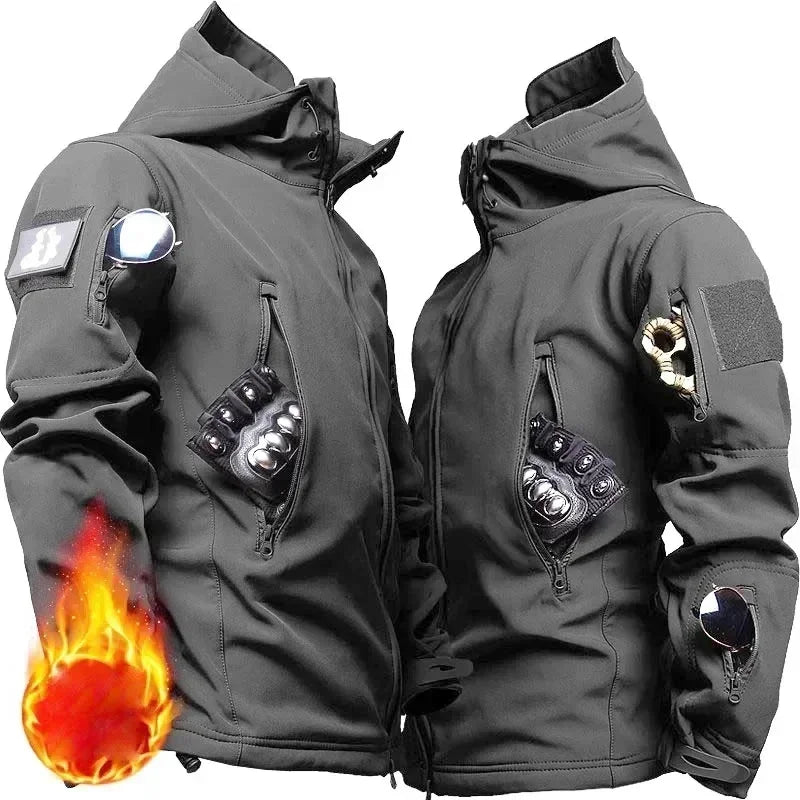 Imperméable et chaud hommes hiver coque souple spécial tactique à capuche veste multi poche