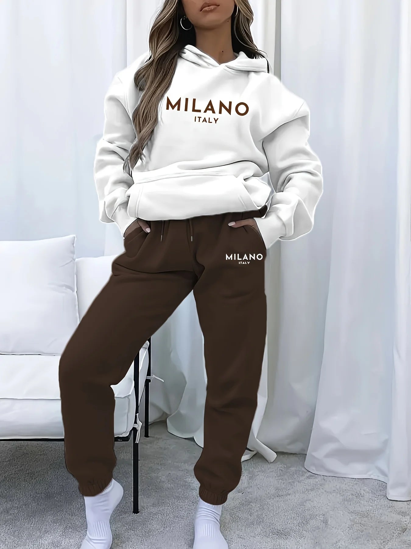 Sweat à capuche imprimé MILANO, ensemble pantalon de protection, Hip Hop Street, sweat à capuche décontracté, vêtements chauds, nouveau, automne.